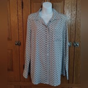 Merona white & gray hot air balloon print button up long sleeve blouse